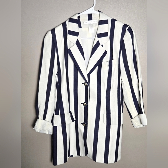 Vintage 90's The Limited Linen Blend Navy Striped Coastal Chic Blazer, XS - Picture 1 of 6